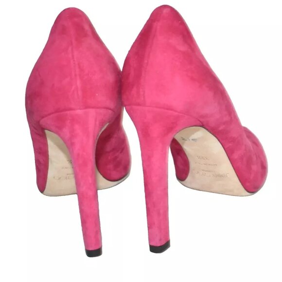 $750 JIMMY CHOO BAKER 100 PUMP SUEDE RASPBERRY RED PVC 39.5 (SE18) SEXY - Picture 7 of 9